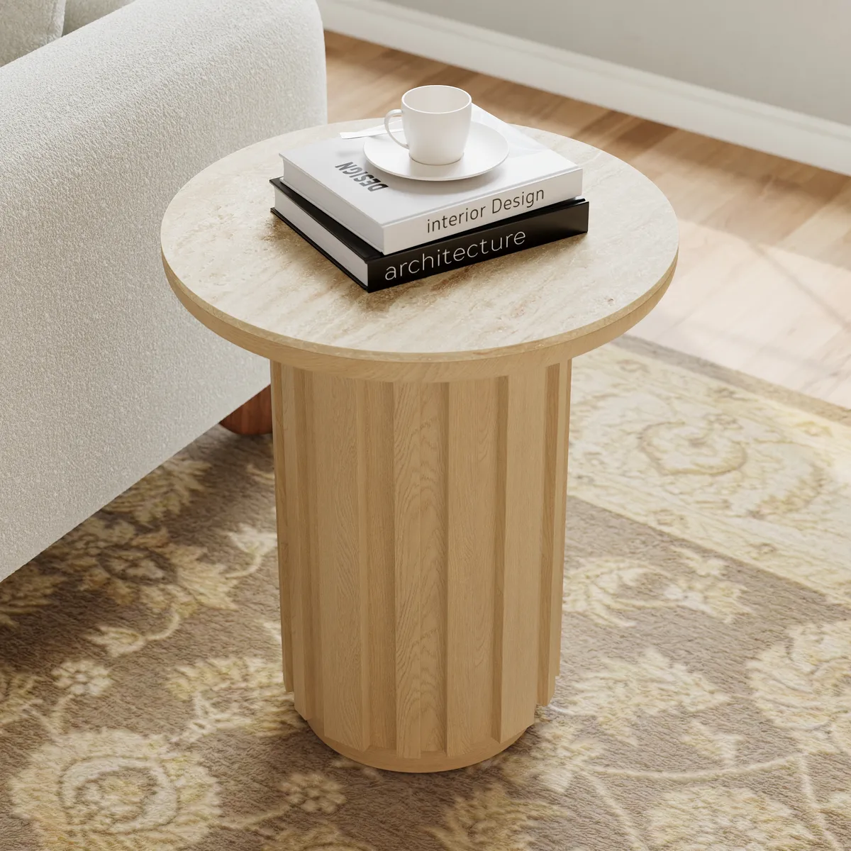 Aura Ash Wood Fluted Round Side Table with Sintered Stone Top — image 11