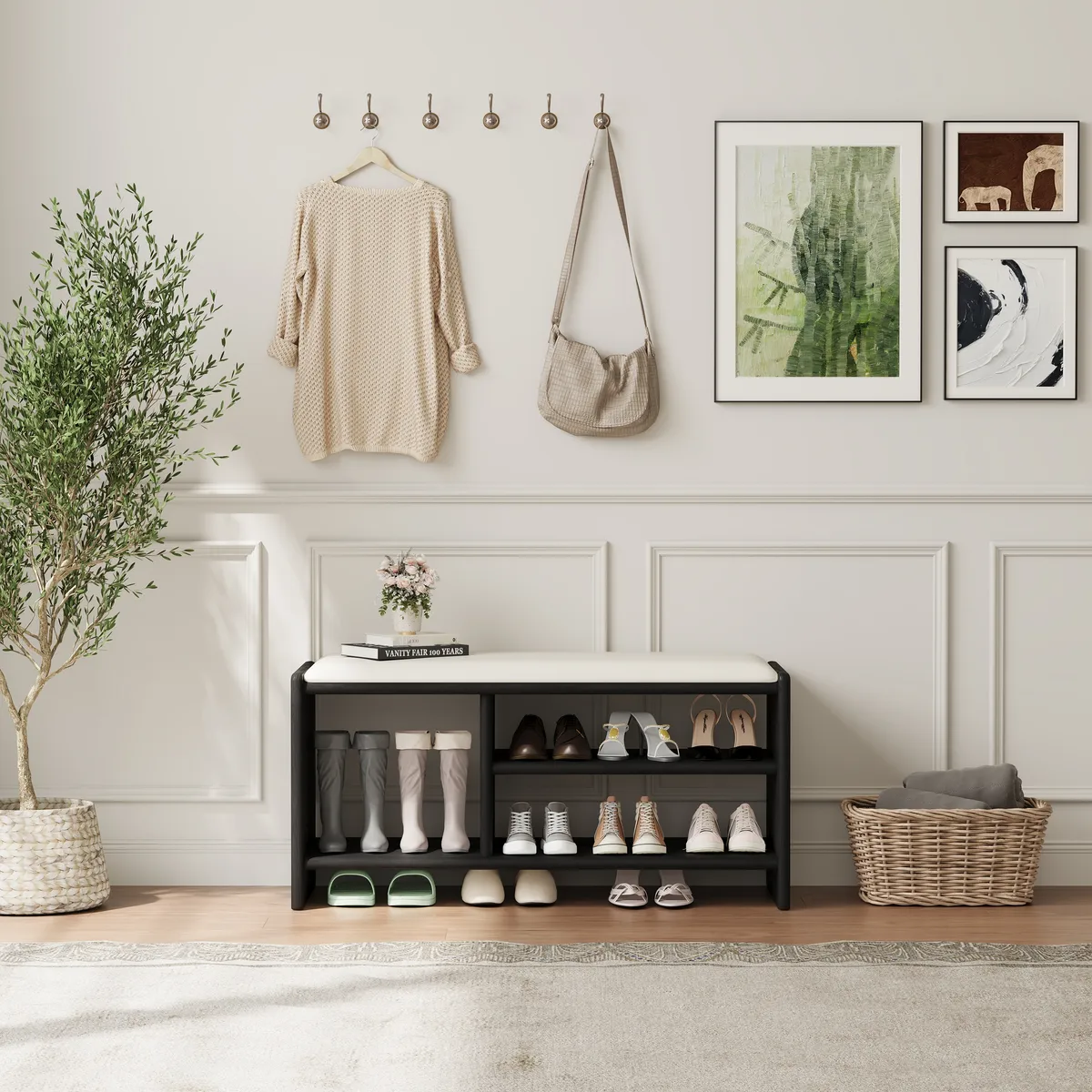 Modern Leather Upholstered Entryway Bench Shoe Storage — image 4