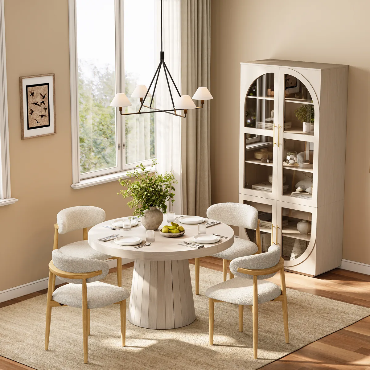Arune Glass Tall Display Cabinet with Drawers & LED Light — image 24