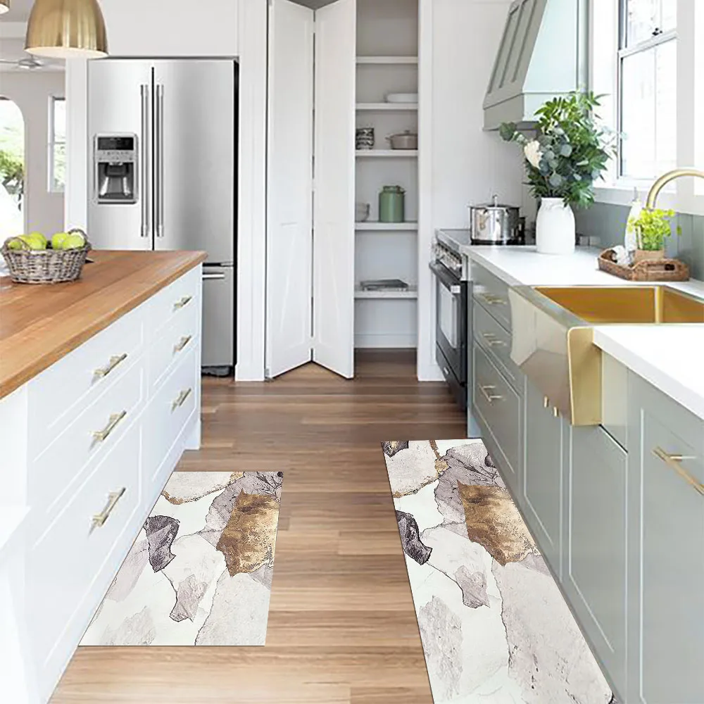2 Piece Abstract Gold Non-Slip Abstract Kitchen Runner Mat Set Modern Kitchen Rug — image 6