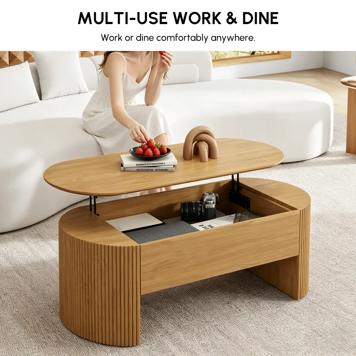 47" Oval Lift Top Mid-Century Modern Coffee Table — image 21