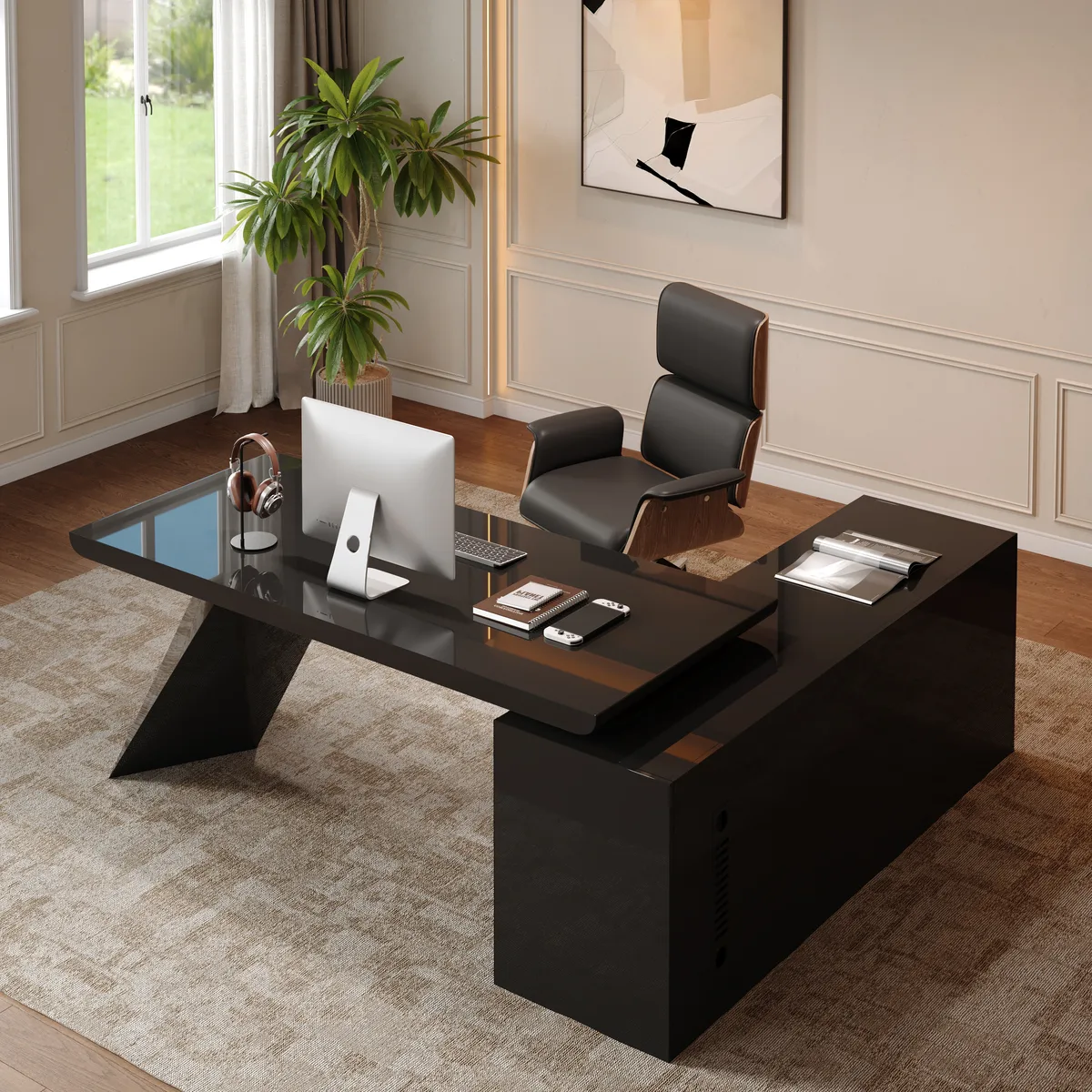 Modern 71" L-Shaped Whitewash Executive Desk with Storage, Left Hand — image 3