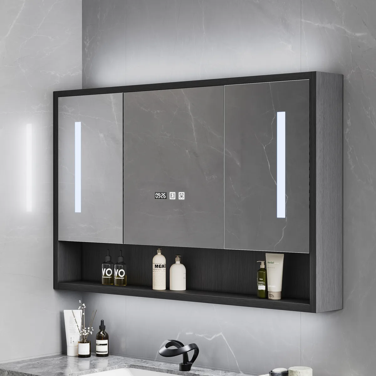 39.3" Walnut Bathroom Vanity & LED Medicine Cabinet Set — image 13