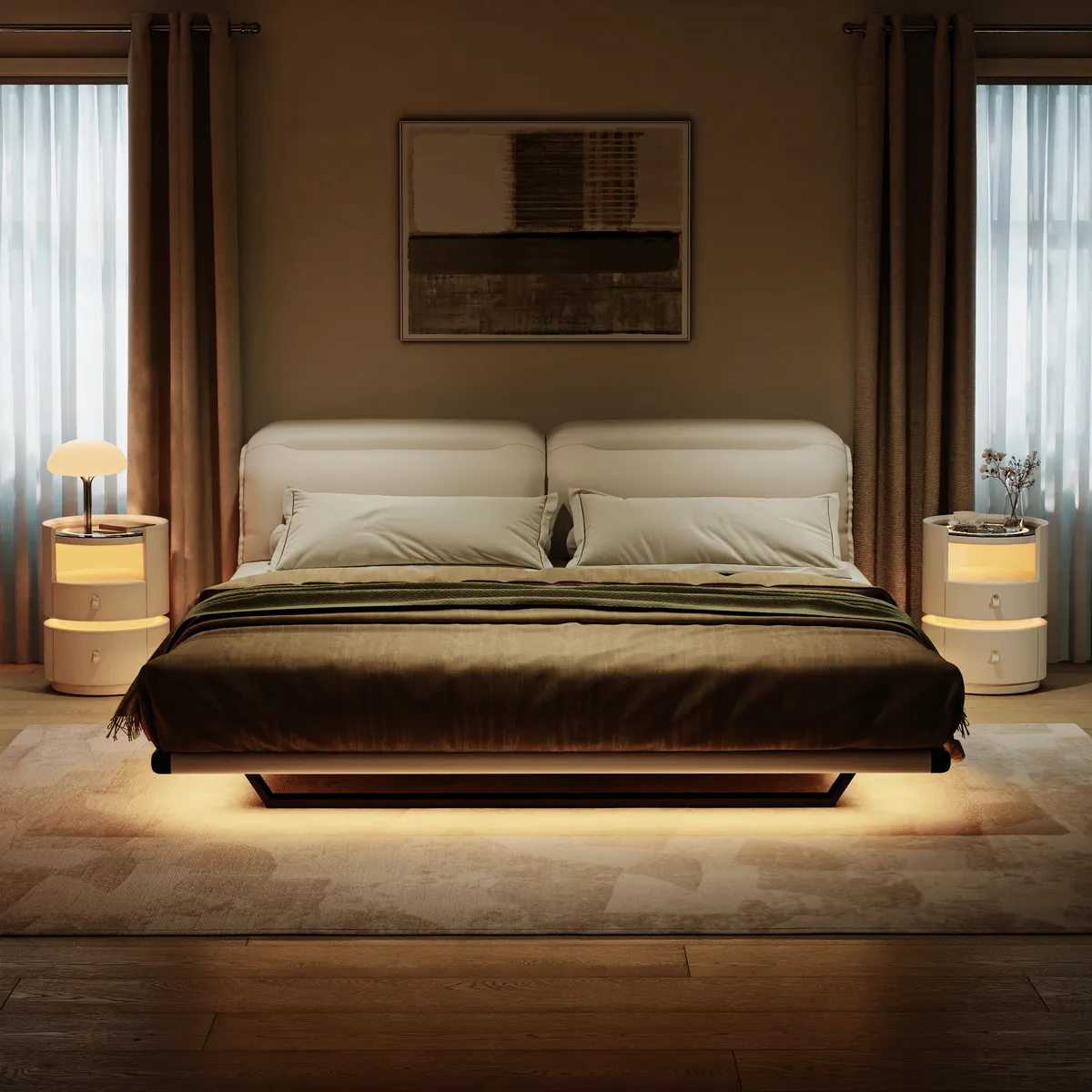 Modern Saddle Leather Smart LED Nightstand — image 13