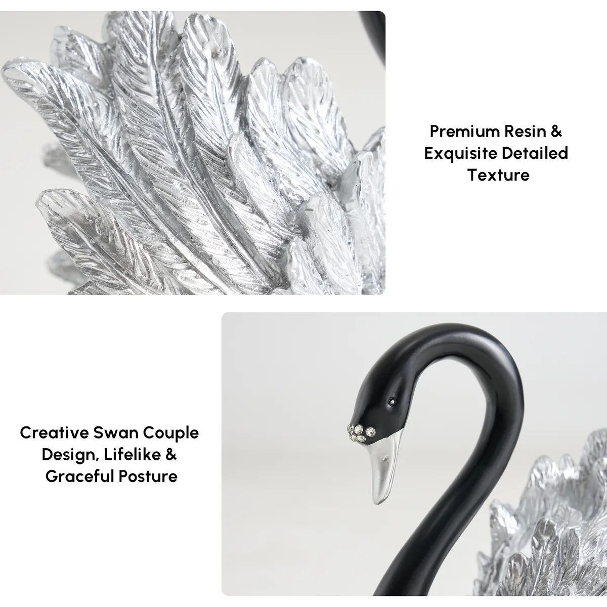 2-Piece Resin Swan Figurines, Black & Gold Decorative Storage Set — image 7