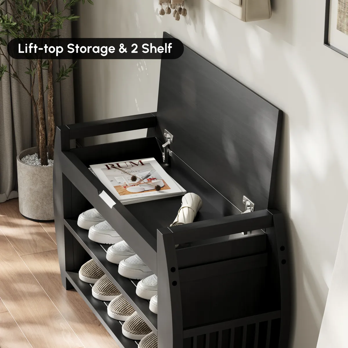 Shoe Storage Entryway Bench Wooden Shoe Rack in Brown (32.3'') — image 4
