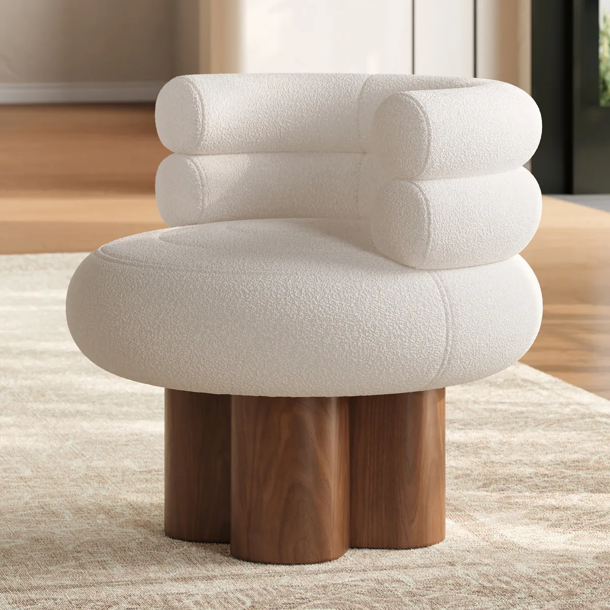 Swivel Solid Wood Base Accent Chair Boucle Armchair for Living Room in White (28" Wide) — image 8