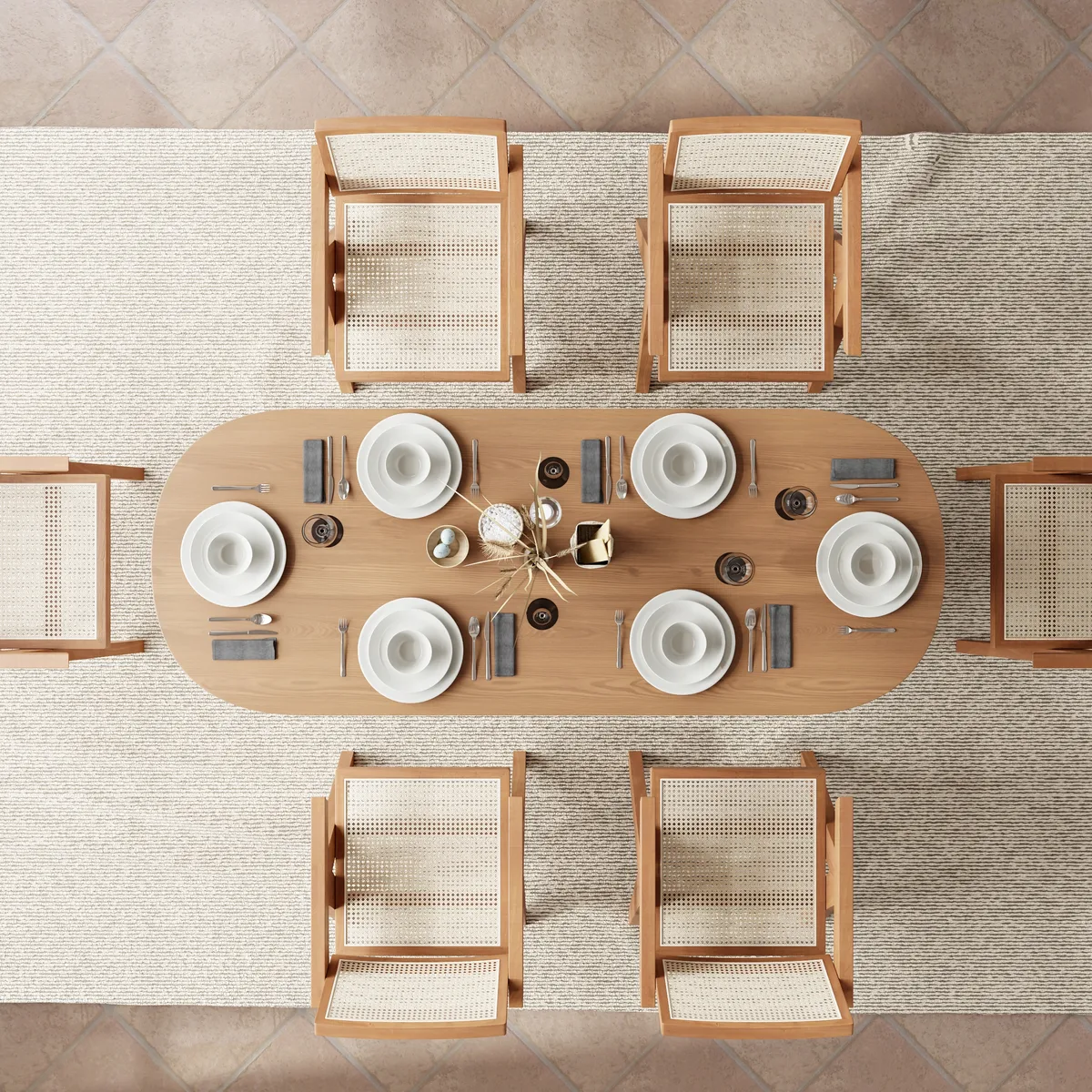 70.9" Oval Dining Table Solid Wood for 6 People Japandi Walnut Pine Wood Dininer Table for Dining Room, Kitchen, Living Room Easy Clean — image 9