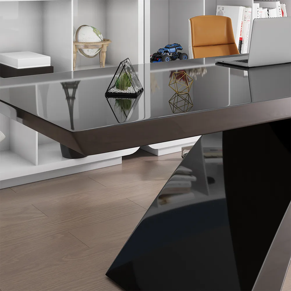 Modern 55" Rectangular Black Writing Desk with Arched Base — image 8