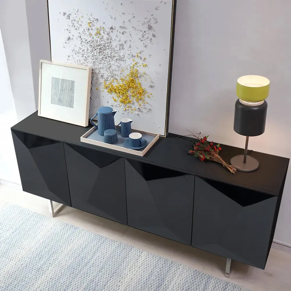 71" Modern Black Buffet Sideboard Kitchen Cabinet with 4 Doors Adjustable Shelves — image 3