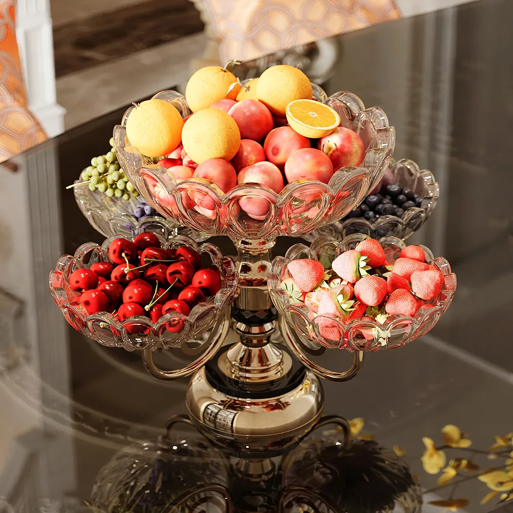 Rotating Glass Fruit Bowl – Multi-Tiered Storage with Gold Base — image 4