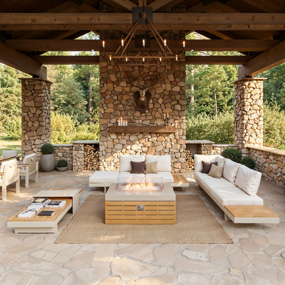 Tevara 39" Propane Gas Fire Pit Table with Glass Propane Gas Tank Cover Table — image 5