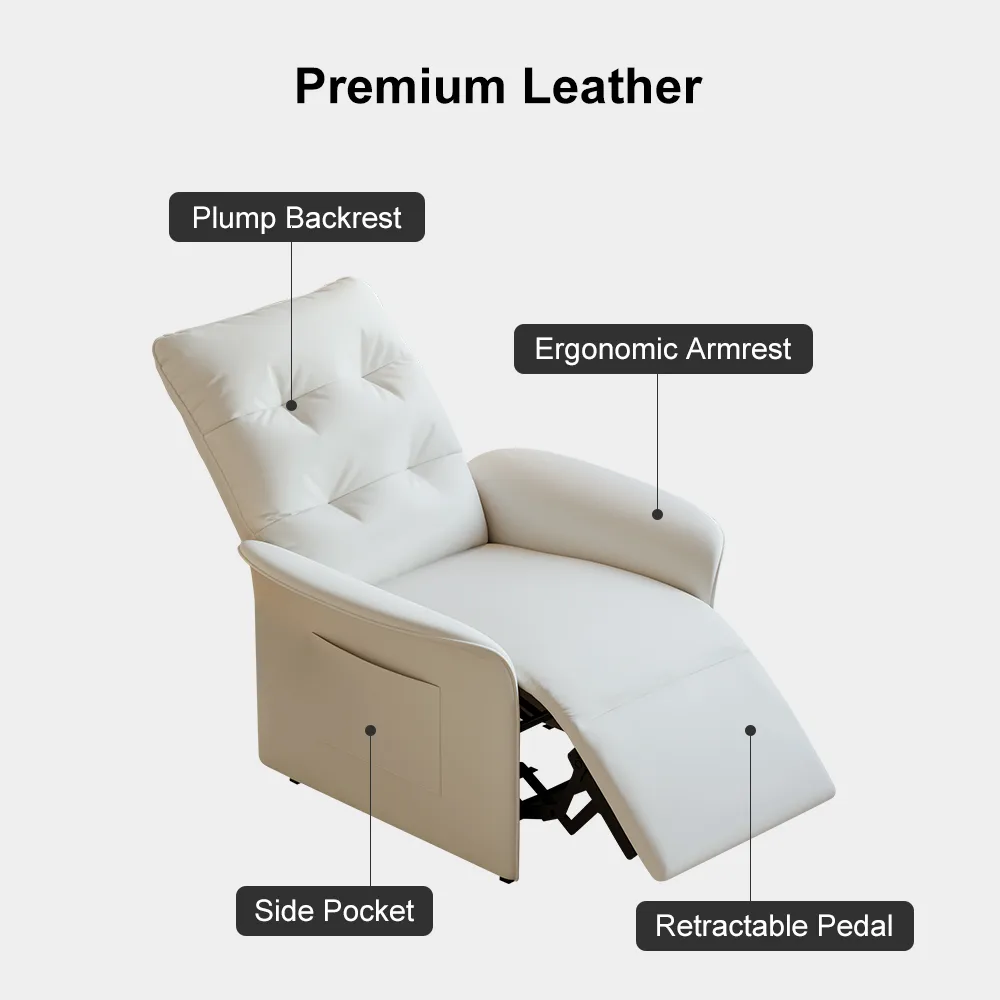 Modern White Leather Power Recliner High Back Sleeper Chair with Side Pocket — image 7