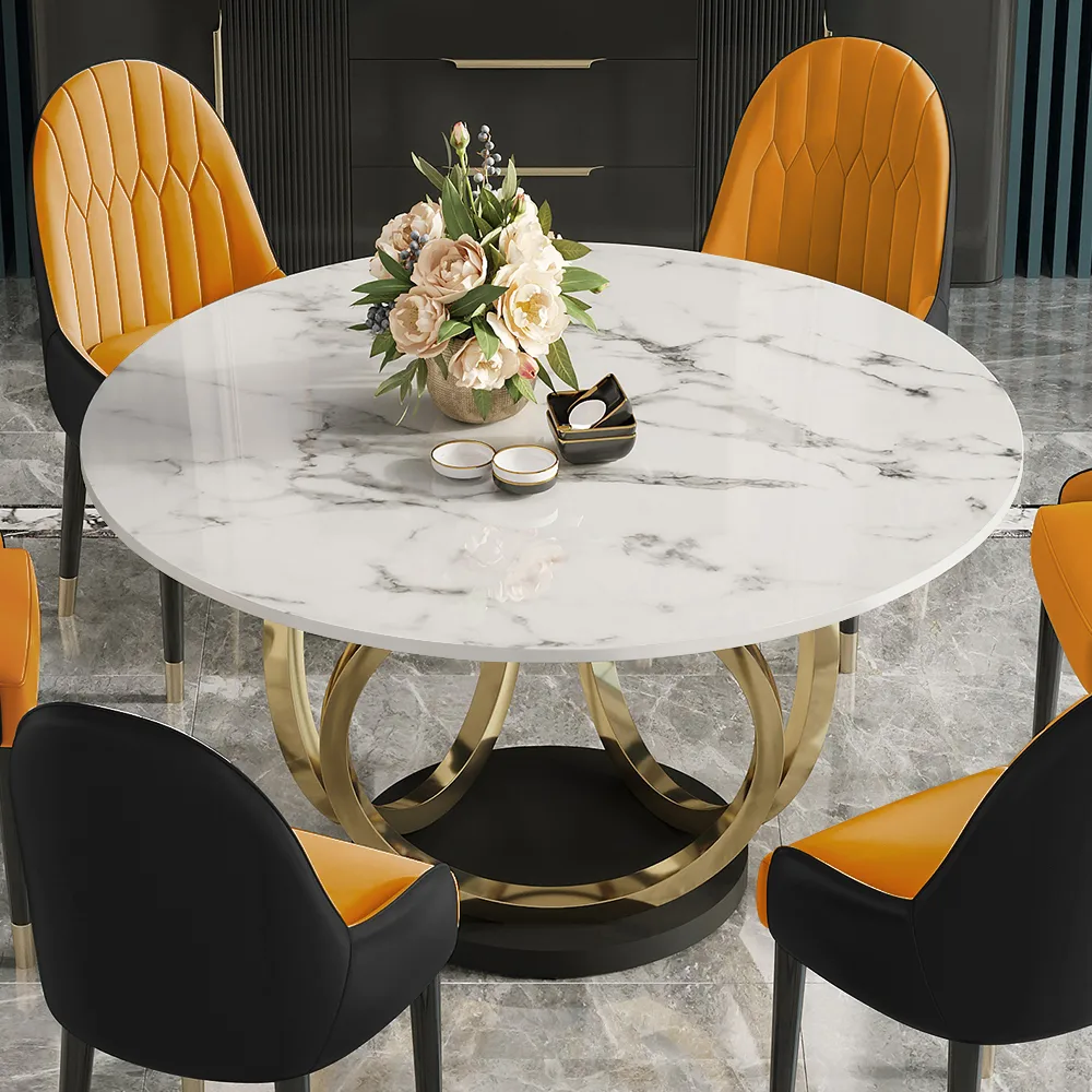Dining Table Set 53.1" Faux Marble Dining Table White with 4 Velvet Chairs Modern — image 7