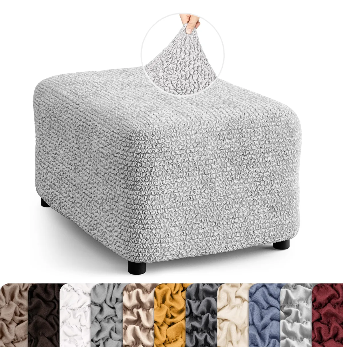 Ottoman Slipcovers - 1-Piece Furniture Protector - Form Fit, Machine Washable -MicrofibraCollection