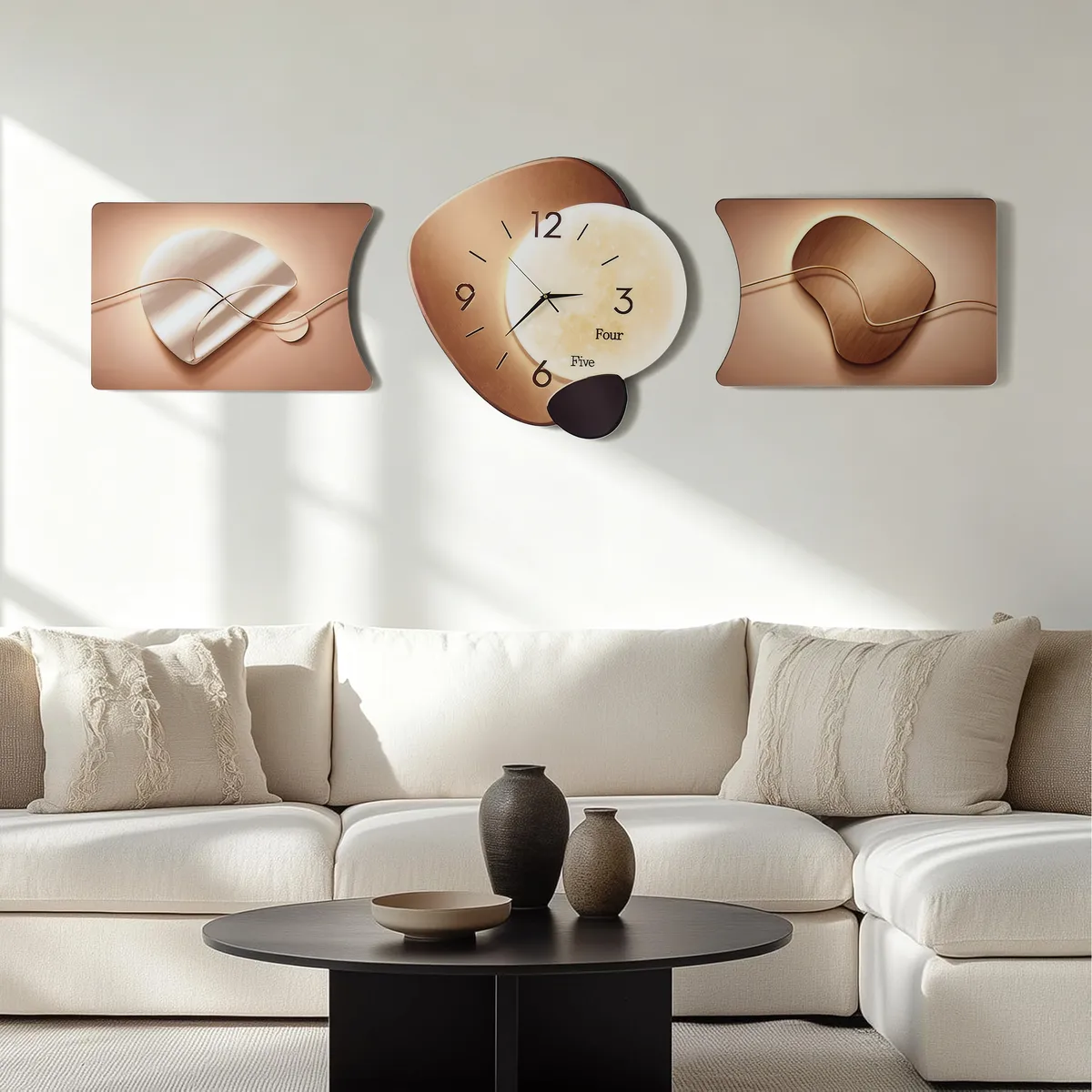 3-Piece Pebble-Shaped Battery-Operated Wall Clock with Acrylic and MDF Panels — image 4
