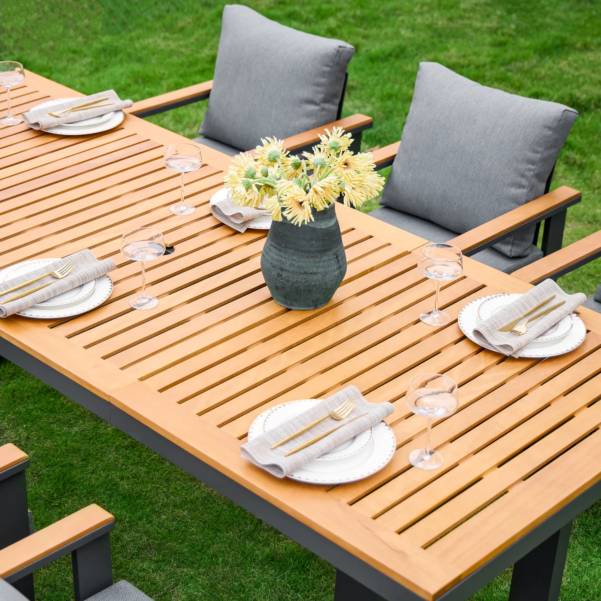 Tevara 6-Person Rectangle Teak & Aluminum Outdoor Patio Dining Table — image 27