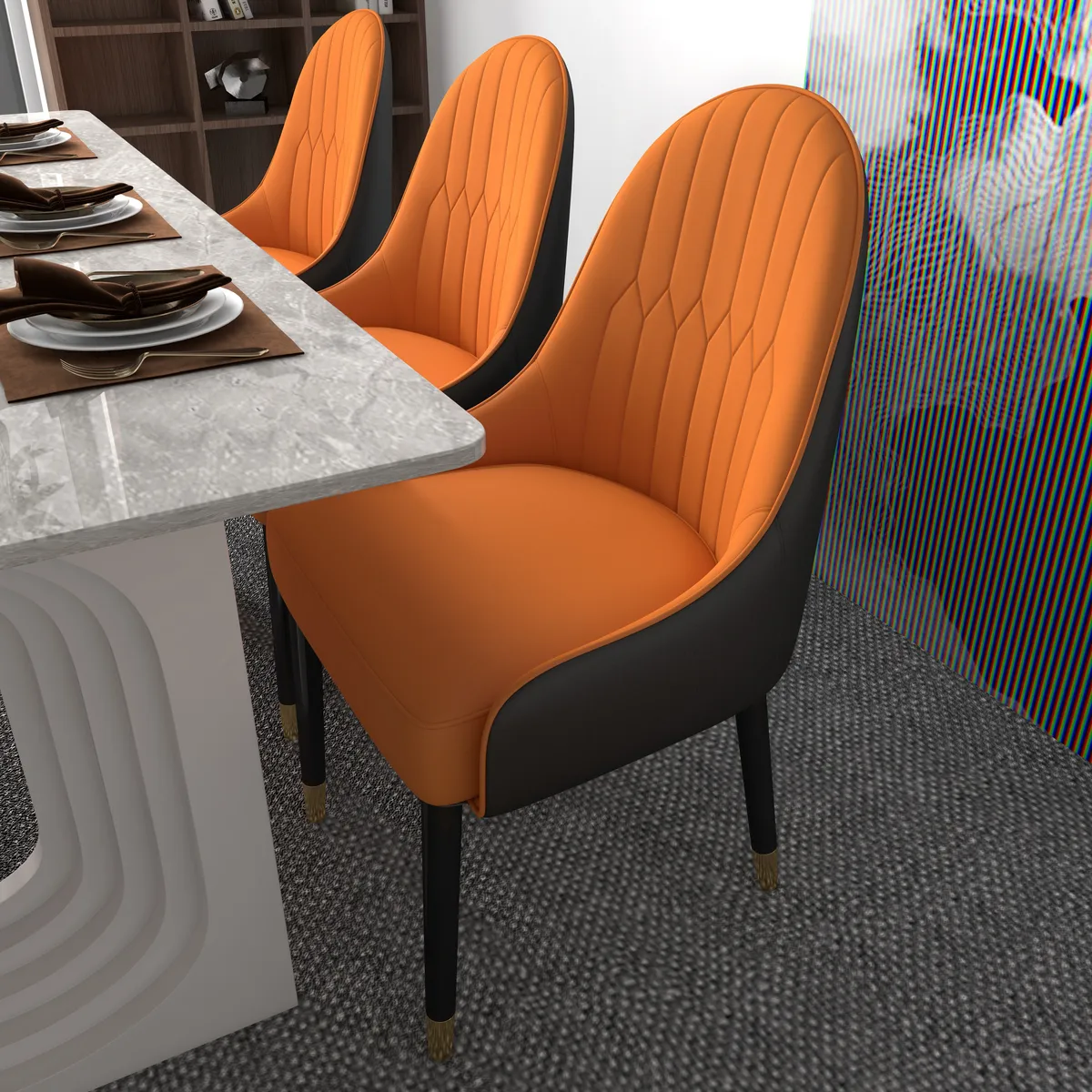 Darg Modern PU Leather 4-Piece Dining Chairs in Orange & Black with Metal Legs — image 6
