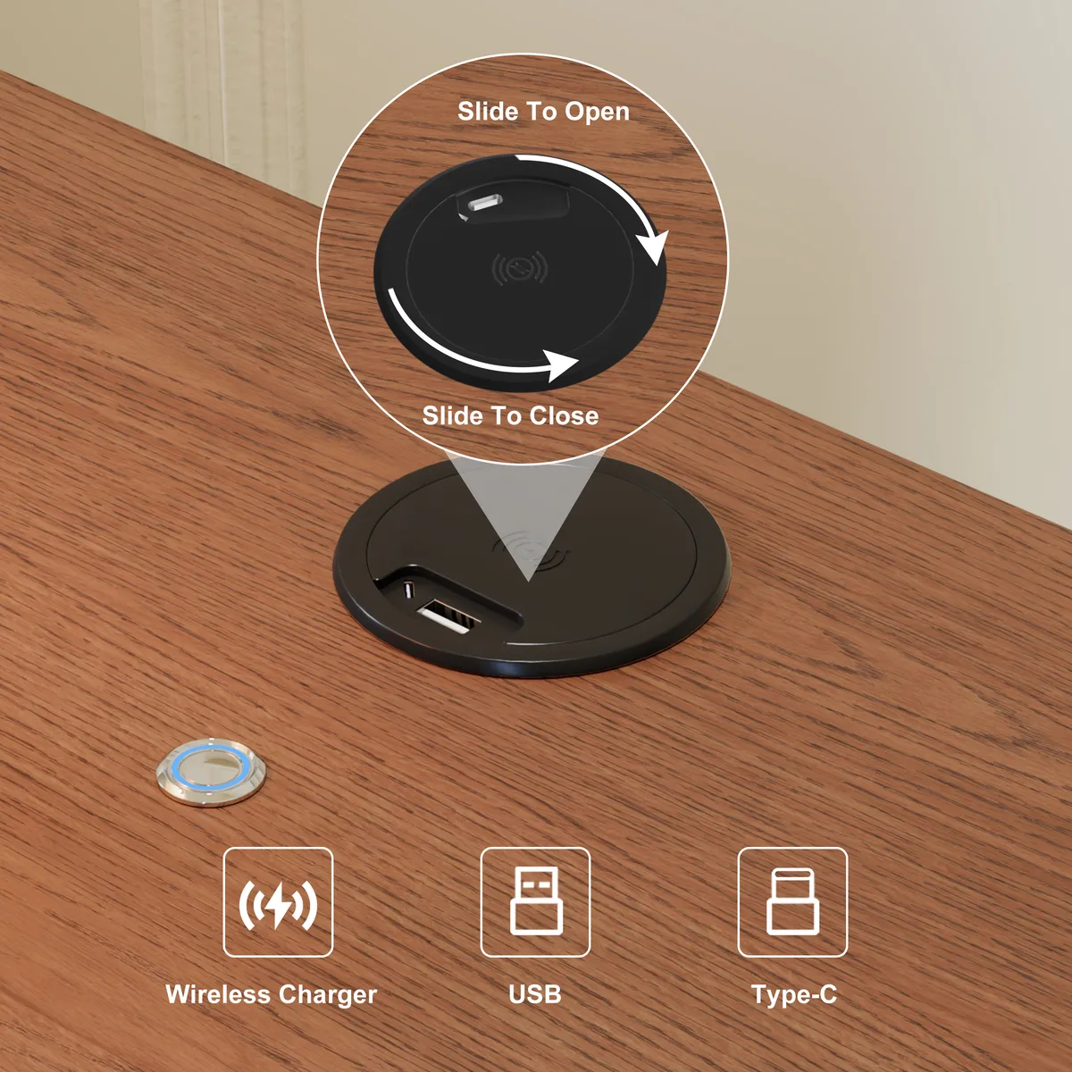 Haloa Walnut 3-Drawer LED Nightstand with Charging Station — image 16