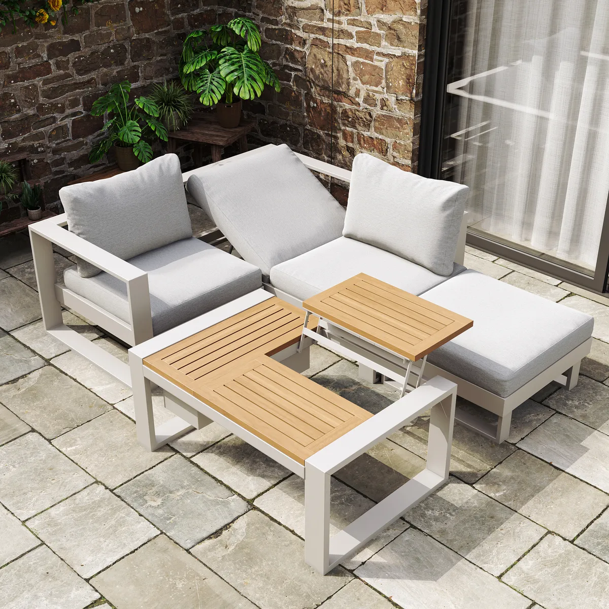 Slatera 4-Piece Modular Outdoor Sofa Set Aluminum & Acacia for 4 Person in Light — image 10