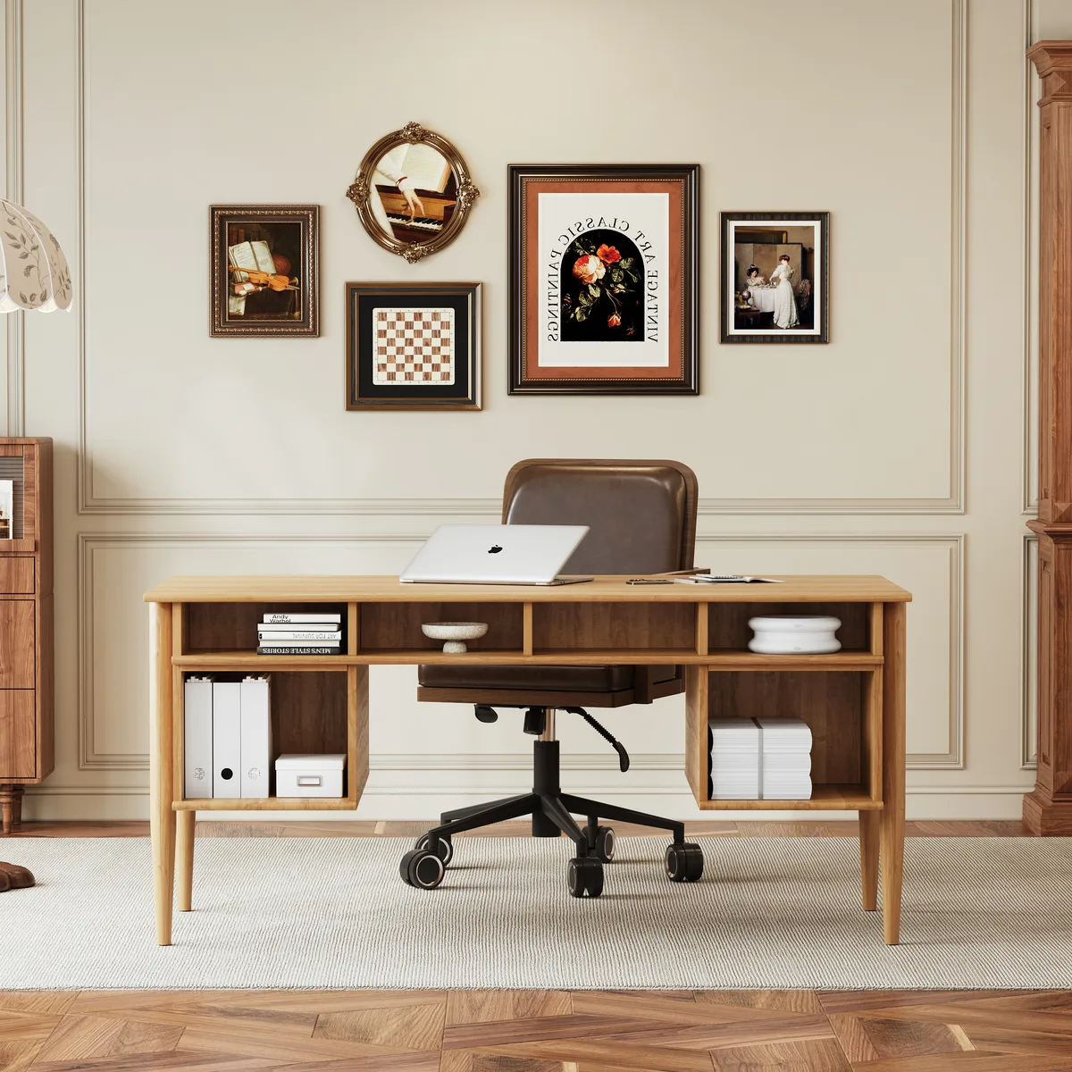 Mid-Century Solid Wood Home Office Desk with 6 Drawers — image 15