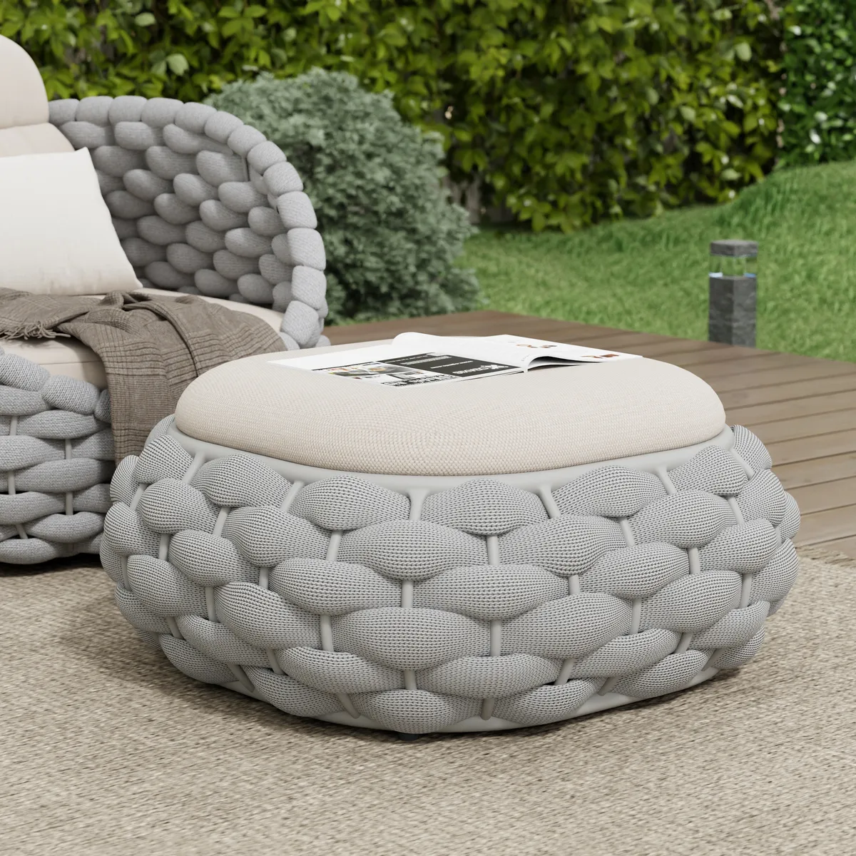 Cocaro Outdoor Storage Ottoman with Woven Rope in Light — image 13