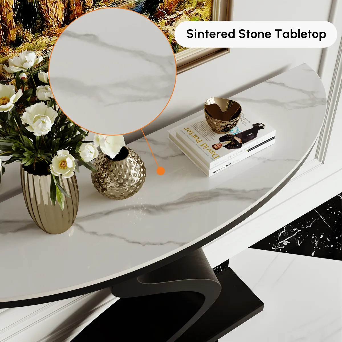 Curved Console Table with Sintered Stone Top Half Moon Shape Entryway Furniture — image 17