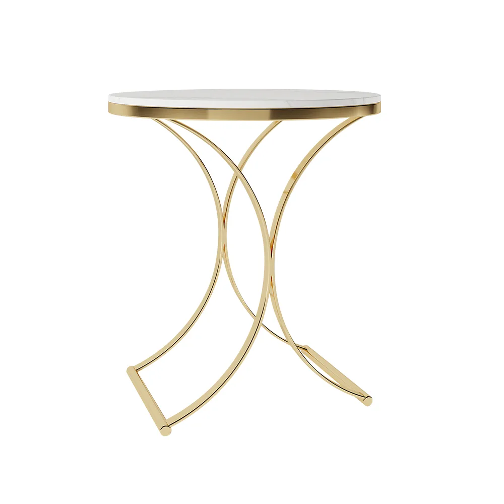 Modern Luxurious Round White Marble Stone Side Table X-Base End Table — image 6