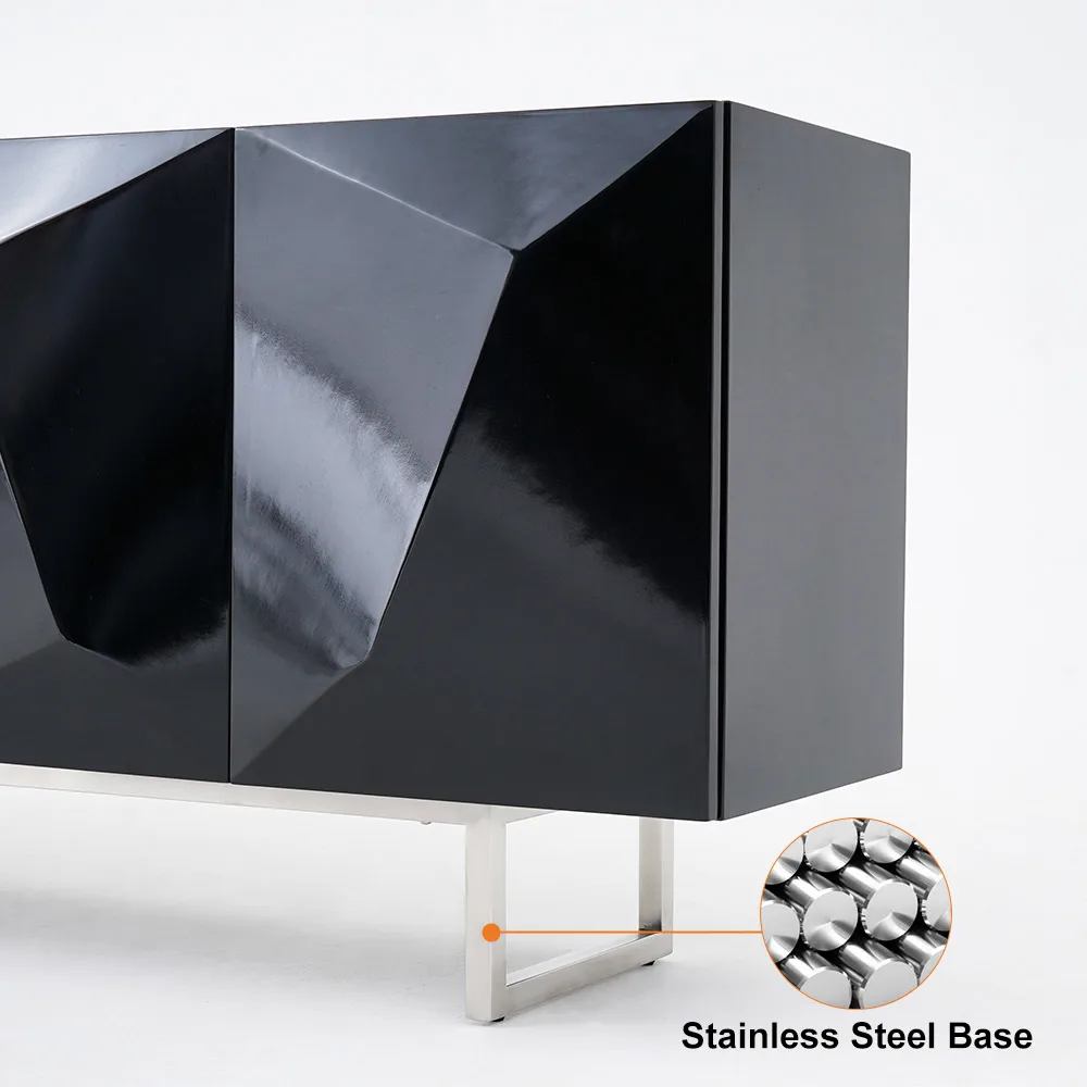 71" Modern Black Buffet Sideboard Kitchen Cabinet with 4 Doors Adjustable Shelves — image 6