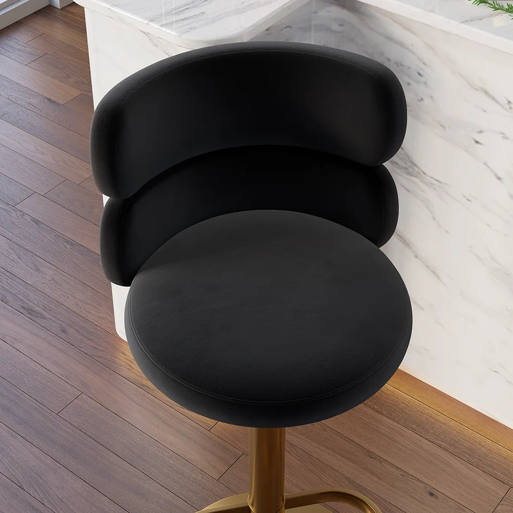 Modern Bar Stool Velvet Adjustable Height Swivel Black with Full Back Counter Stool — image 16