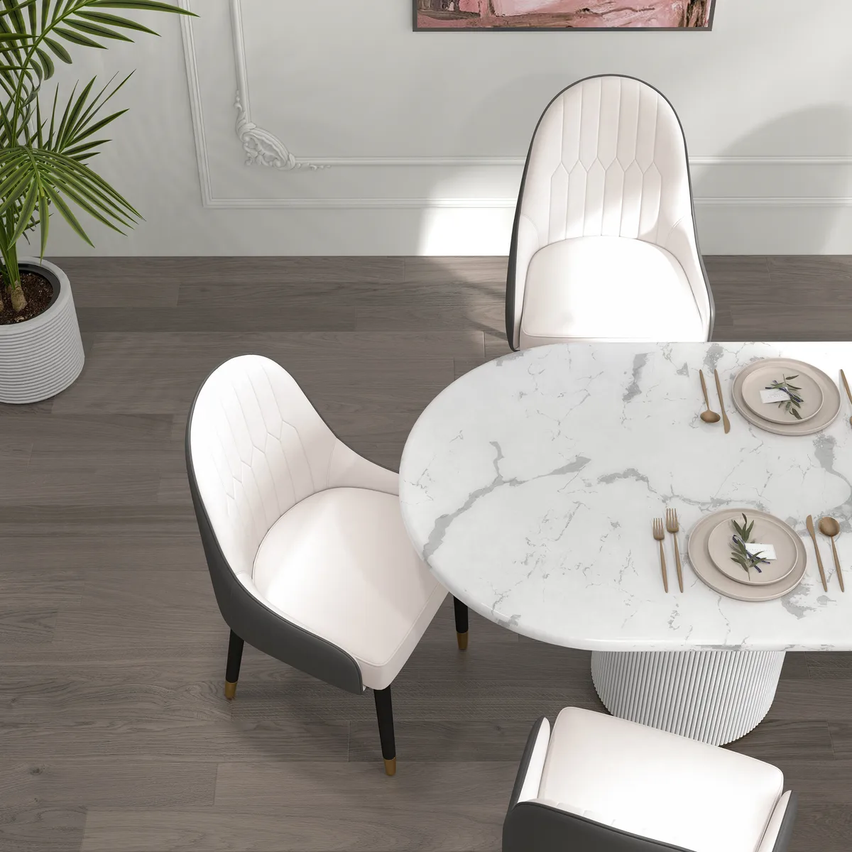 Darg Modern PU Leather 6-Piece Dining Chairs in White & Gray with Metal Legs — image 28