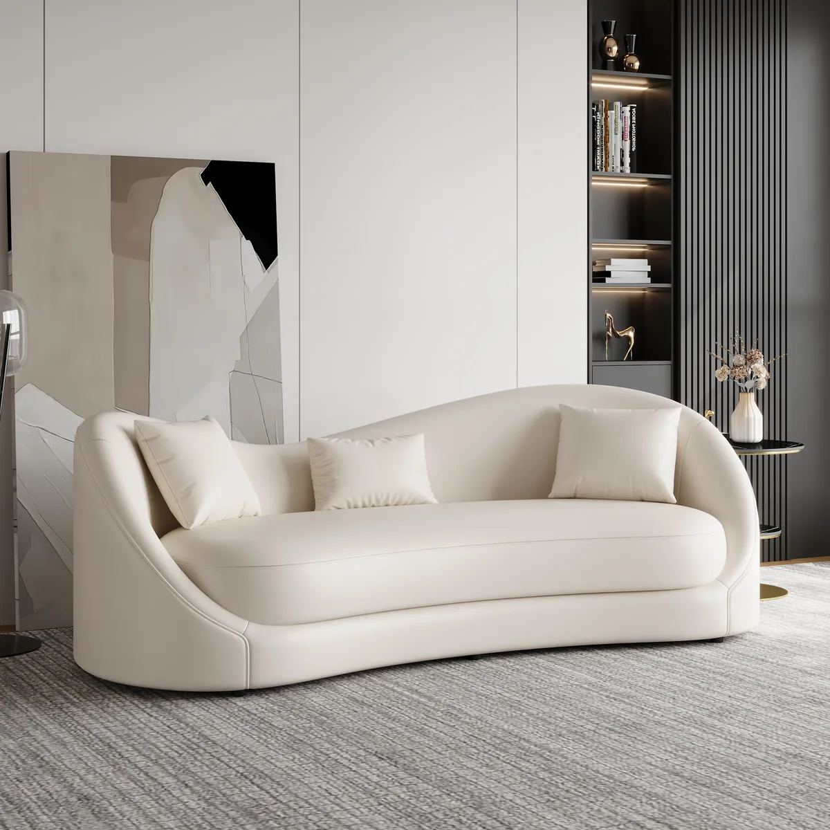 84" Performance Leather Curved Upholstered Sofa with Pillows — image 2