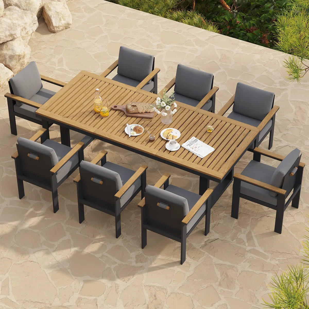 Tevara 5 Pieces Rectangle Wood & Aluminum Outdoor Patio Dining Set for 4 Person — image 13