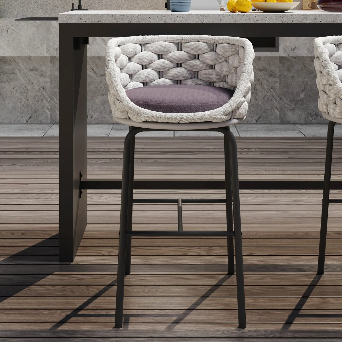 2 PCS Woven Rope Patio Bar Stool Modern Yard & Patio Chairs — image 14