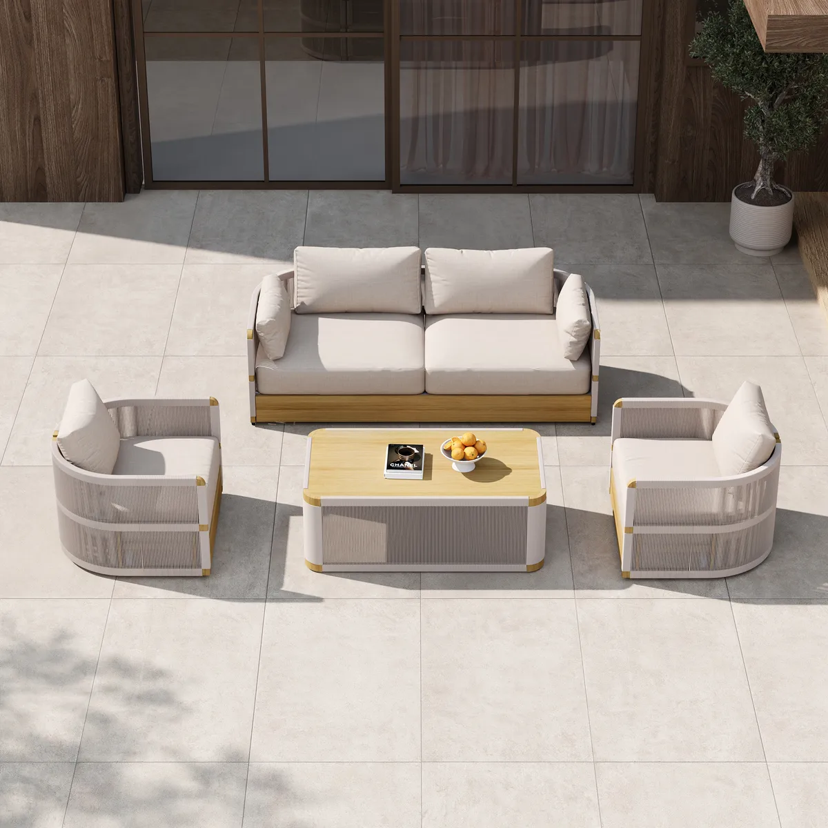 Costra Modern Aluminum & Rope Outdoor Swivel Sofa Set with Coffee Table & Cover — image 14