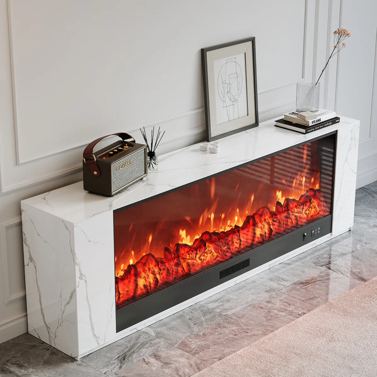 71" Sintered Stone Electric Fireplace TV Stand with Remote Control — image 24