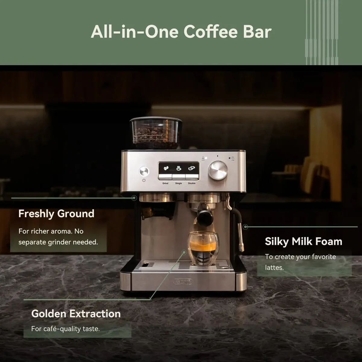 GEVI 20 Bar Espresso Maker with Built-in Bean Grinder & Milk Frother ECMI0 — image 3