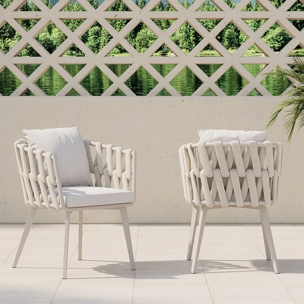 Outdoor Rope Weave & Aluminum Dining Chairs — image 4