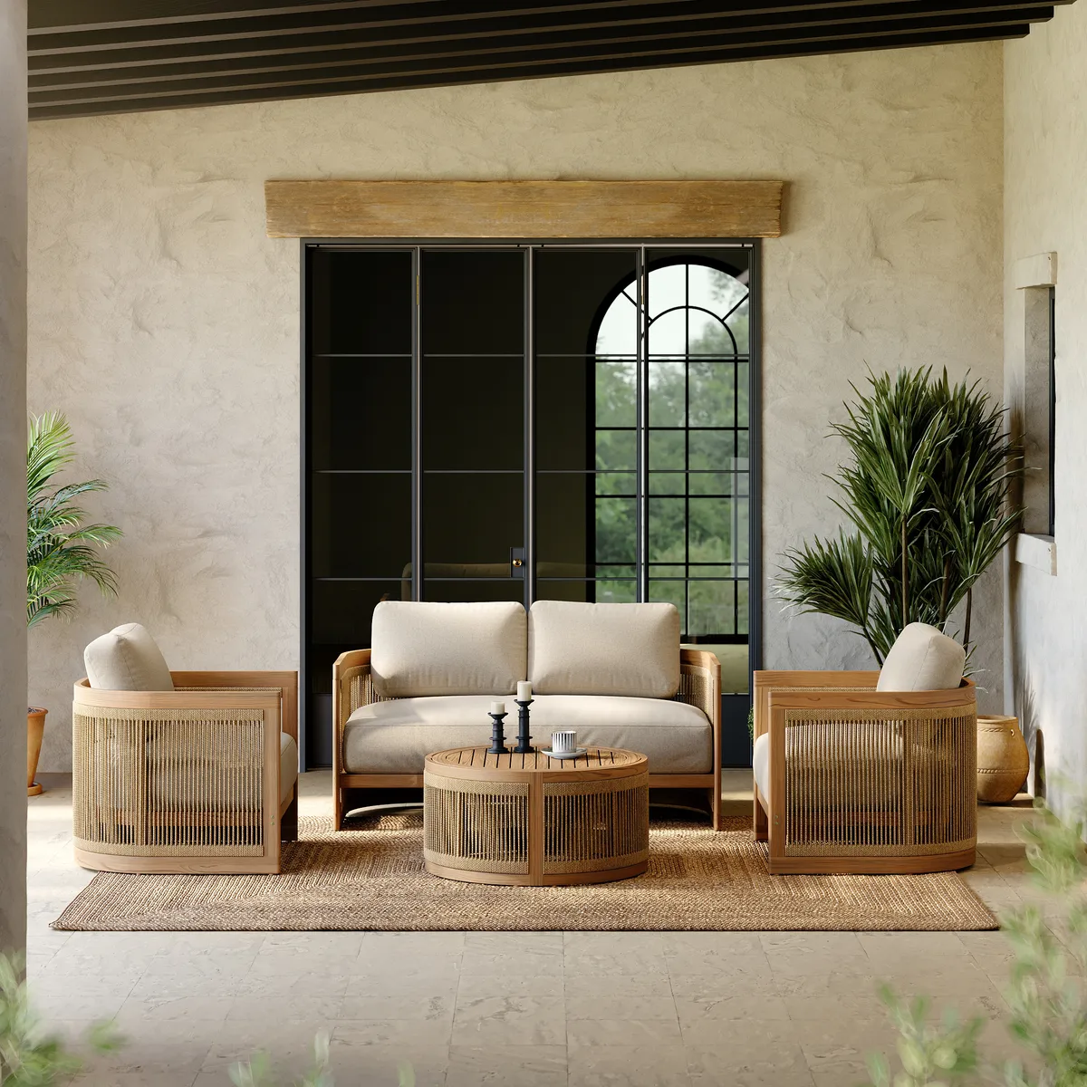 4-Piece Outdoor Teak & Rope Weave Sofa Set with Coffee Table — image 3