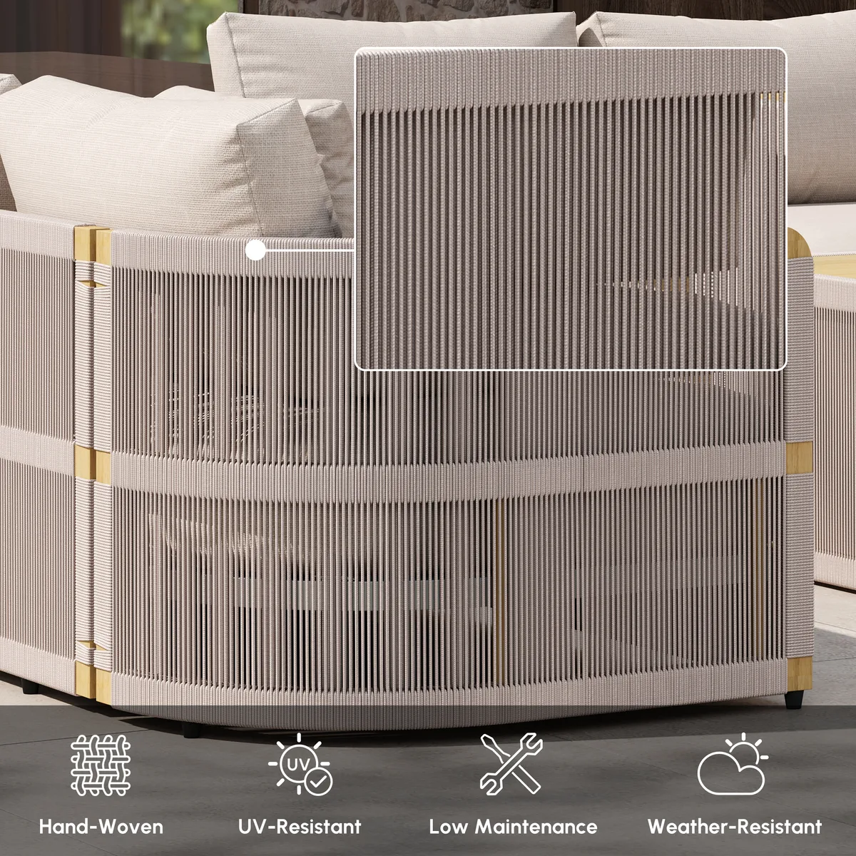 Costra Modern Aluminum & Rope Outdoor Swivel Sofa Set with Coffee Table & Cover — image 19
