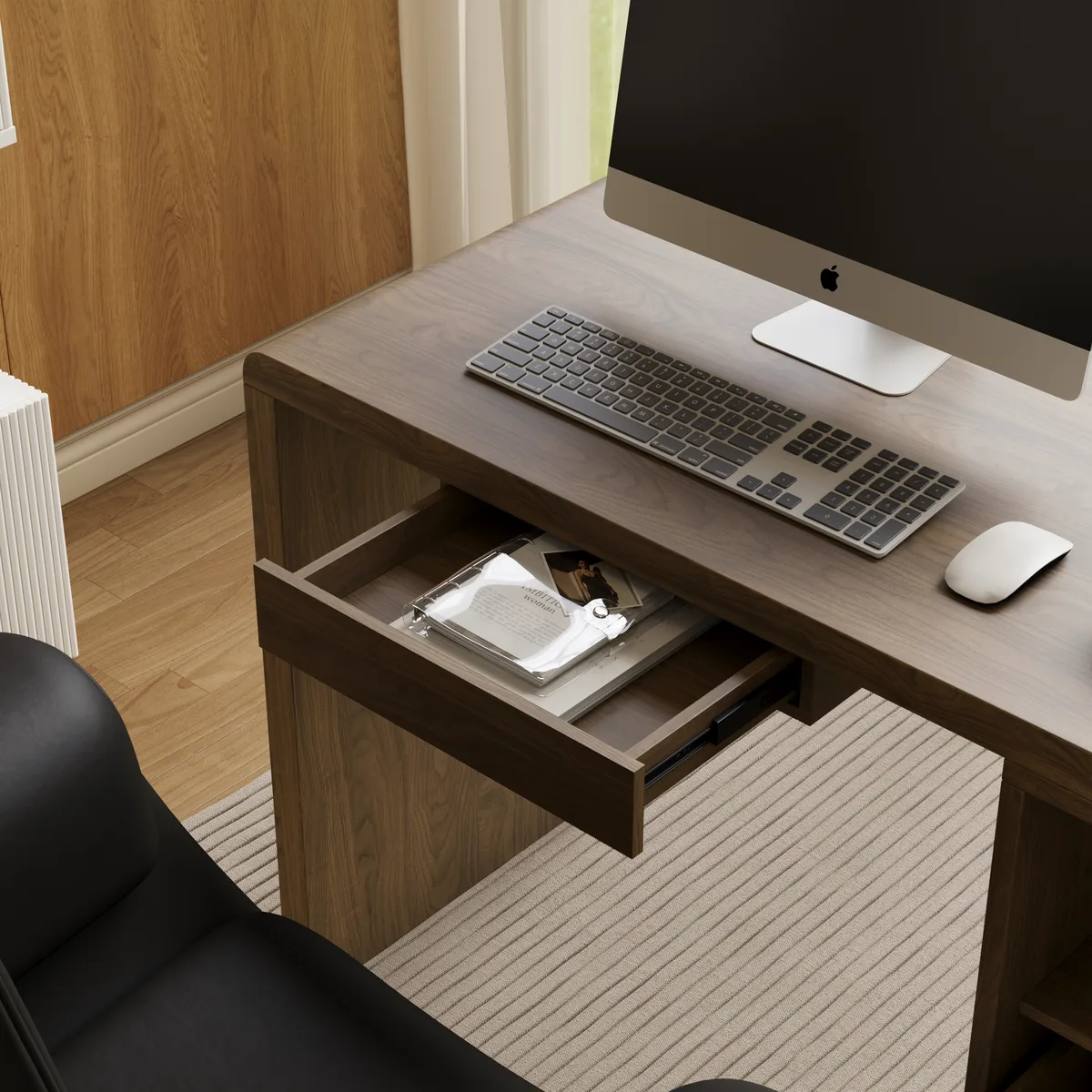 Modern 94" Rectangular Brown Double Desk with Drawers, Seats 2 — image 19