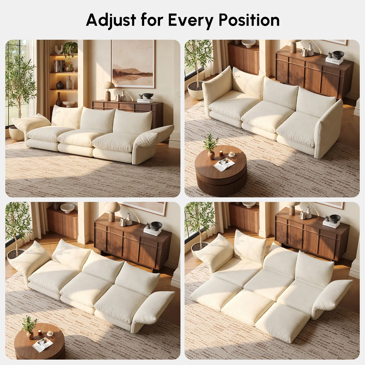 111" 3-Piece Chenille Sectional Sofa with Adjustable Armrests & Backrest — image 6