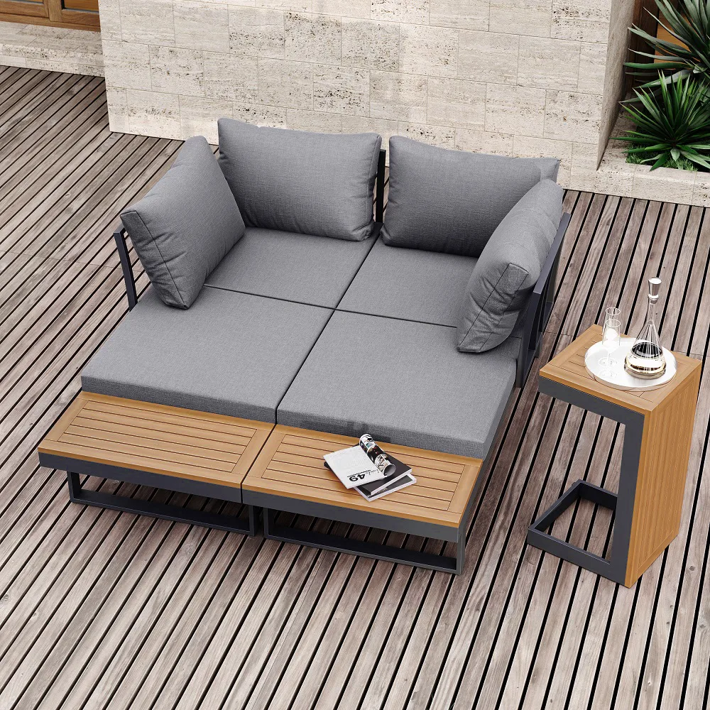 4PCS Modular L-Shaped Outdoor Sectional Sofa Set with Smokeless Fire Pit Table Yard& Garden Furniture for 4 Person in Gray Cushion Included — image 6