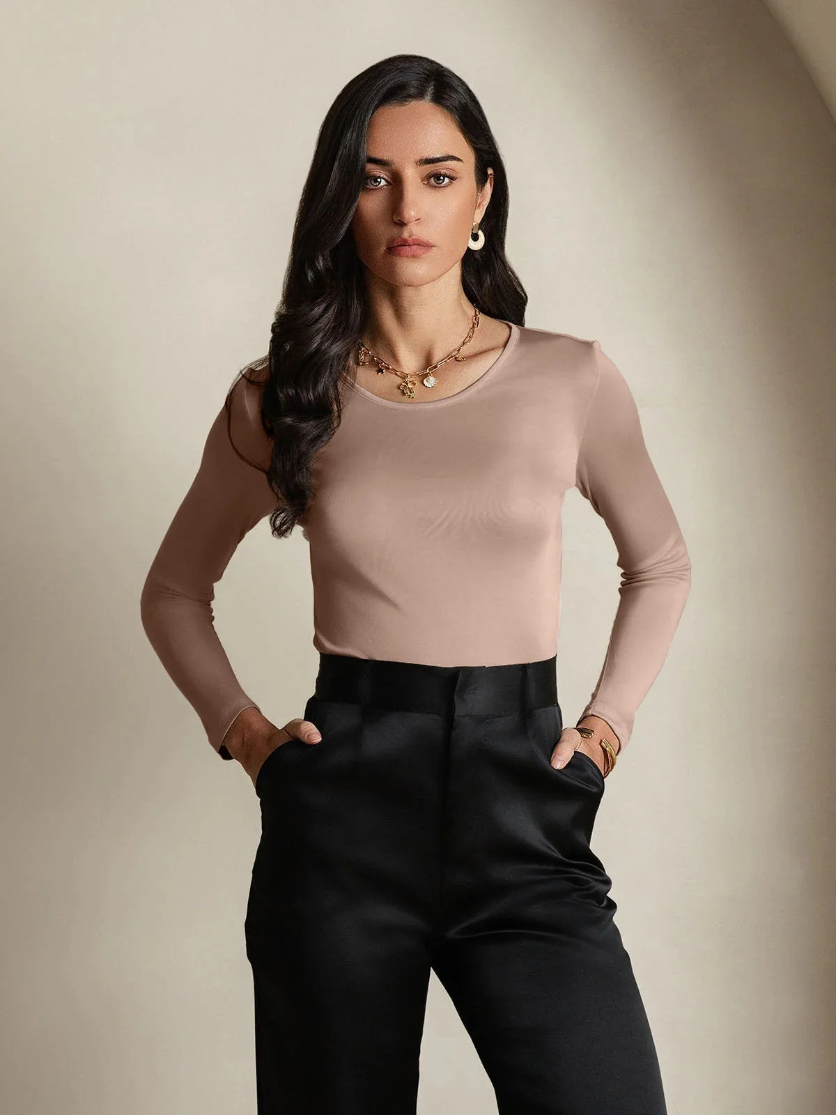 100% Mulberry Silk Women's Long Sleeve Round Neck Top — image 5