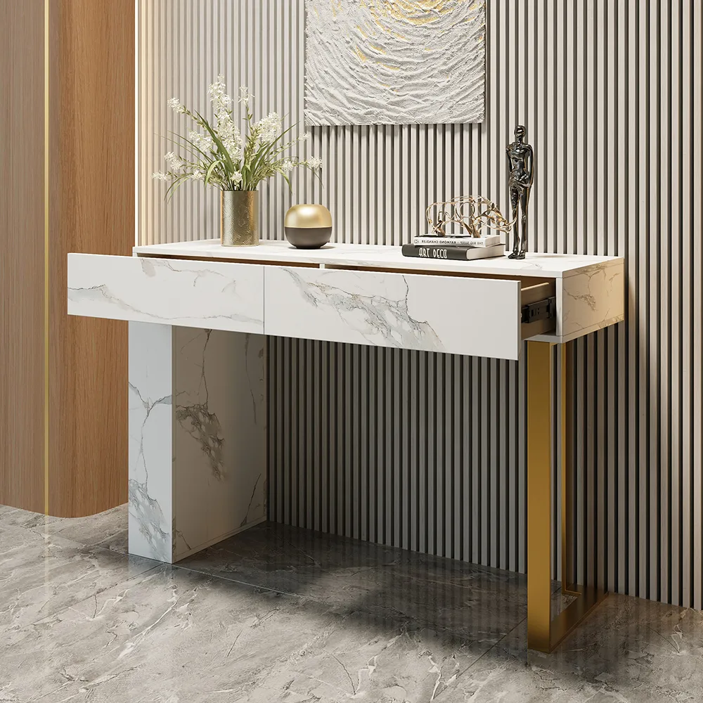 47.2" Black Console Table Modern Accent Table For Entryway with 2 Drawers & Stainless Steeel Base — image 14