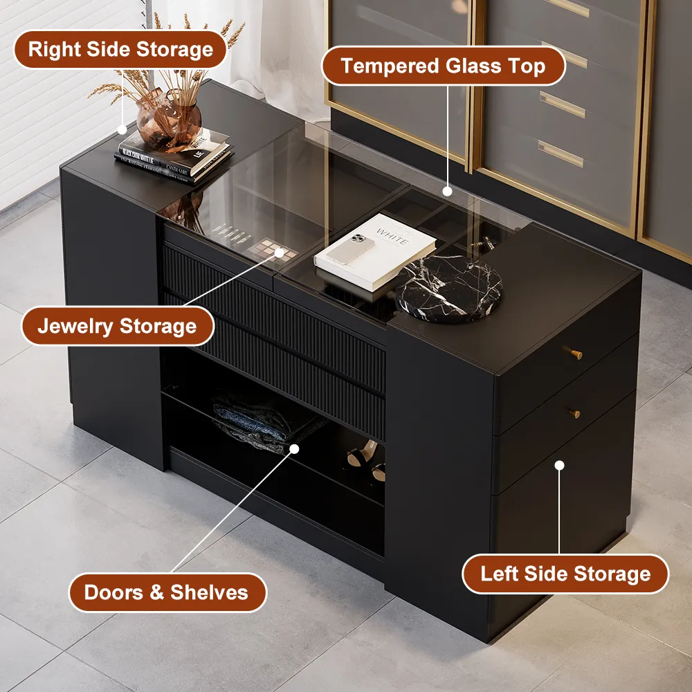 60" Glass Top Walnut Dresser Walk-in Closet Island with Jewelry Storage — image 13