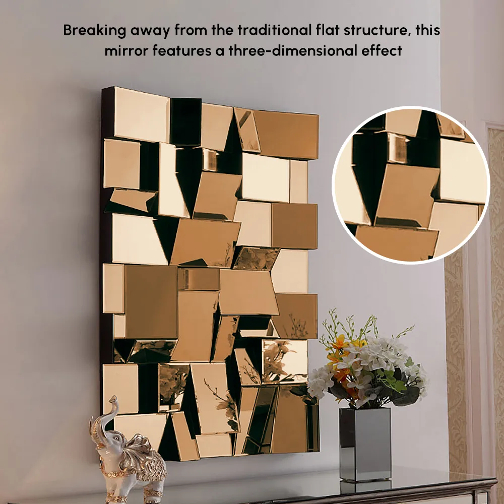 39" Brown Glass Wall Mirror Geometric Decorative Mirror Vertical & Horizontal Mounting — image 6