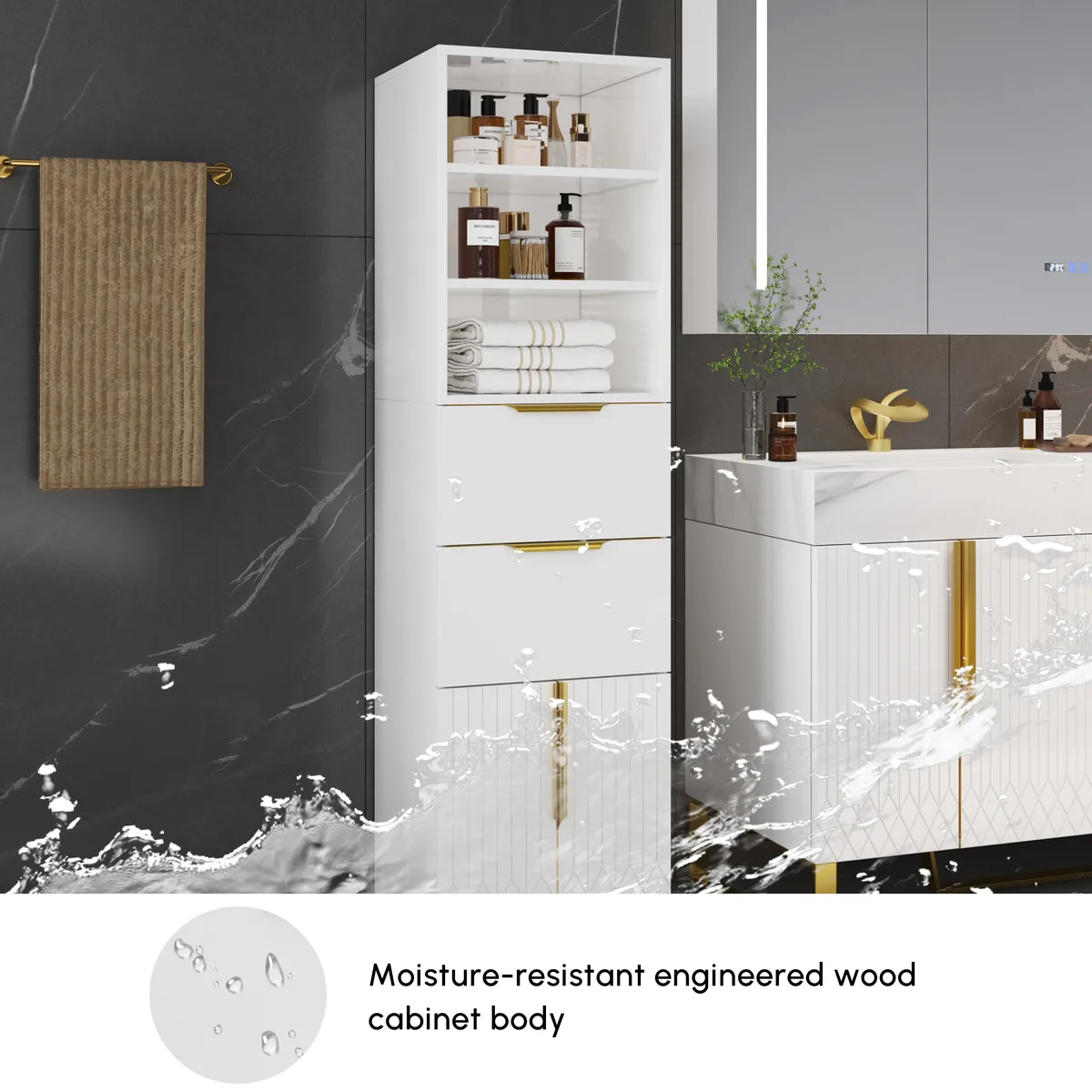 Aro 59" Freestanding Bathroom Storage Cabinet with Shelves, Drawers & Doors — image 18