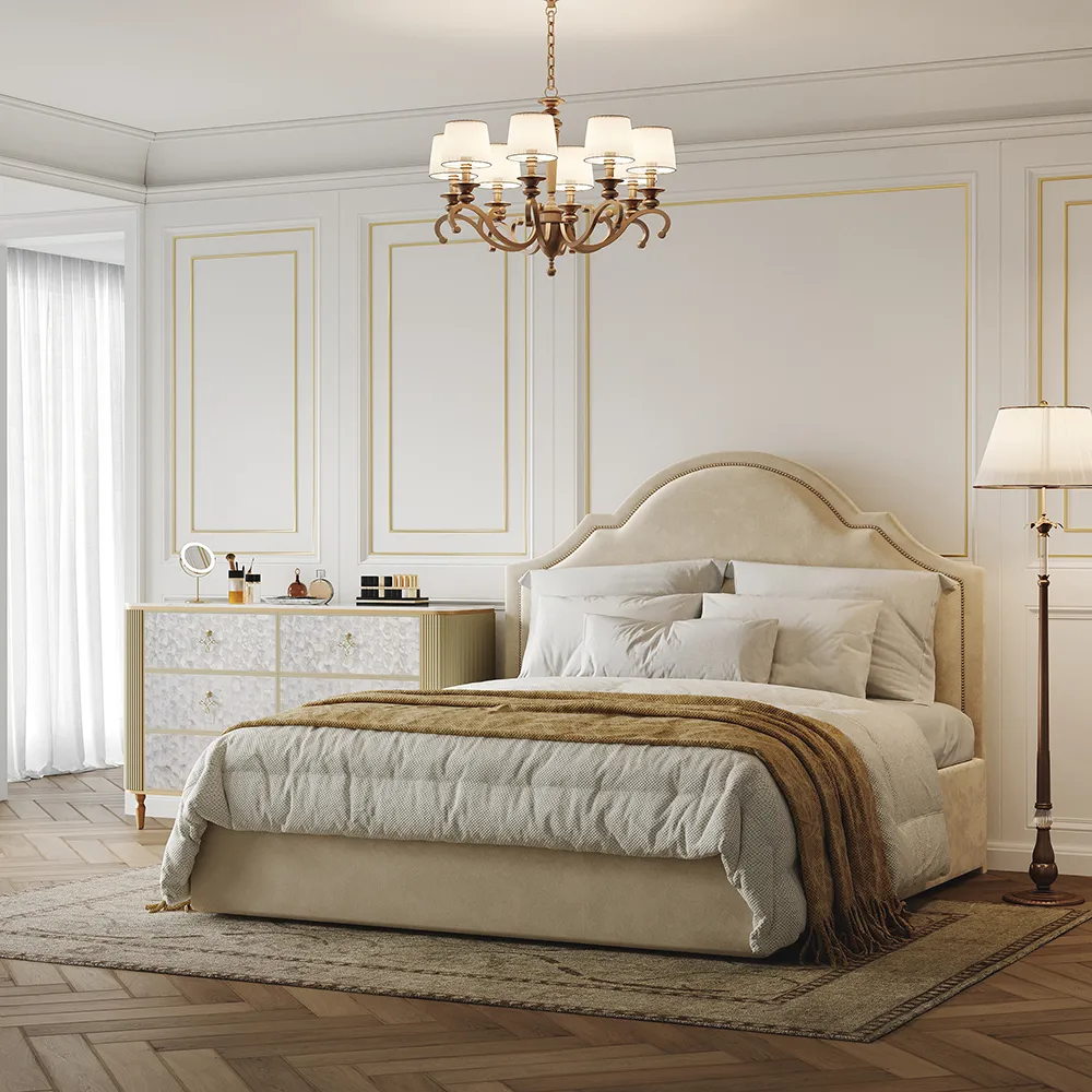 Art Deco 6 Drawer Dresser Capiz Shell Beige Chest Storag Cabinet with Sintered Stone Top — image 5