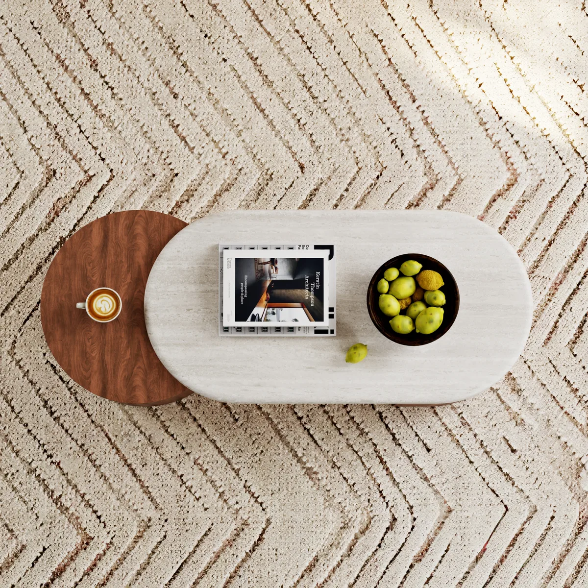 47"-60" Extendable Walnut Coffee Table with Travertine Veneer Top — image 3